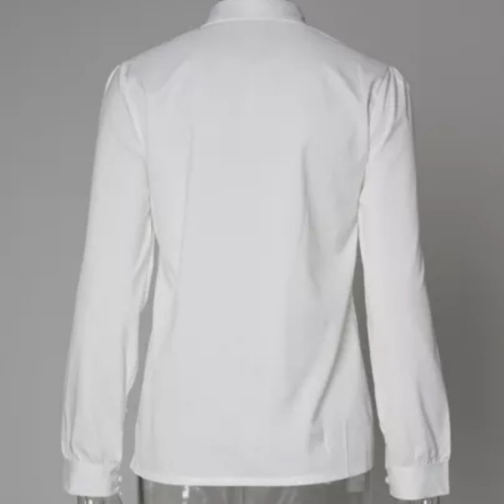 WHITE LONG SLEEVE BUTTON UP BLOUSE - Picture 4 of 5